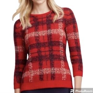 Ann Taylor Red Black White plaid Long Sleeved sweater sz XS
